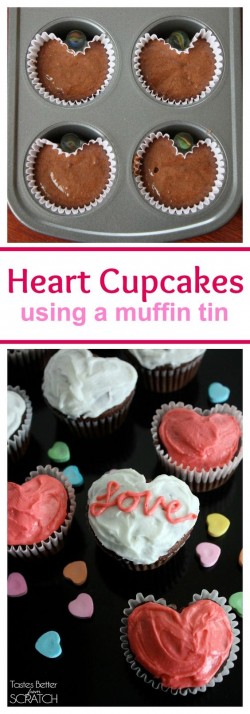 Heart cupcakes using a muffin tin with a marble in between