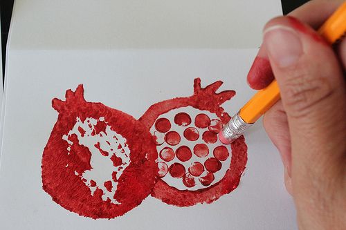 pomegranate eraser stamp