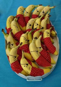 Dress up the bananas : ) For Purim, parties or just for kids to want to eat them
