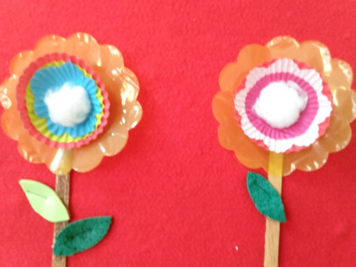 Paper cupcake holder flowers and cotton in middle with a good smell